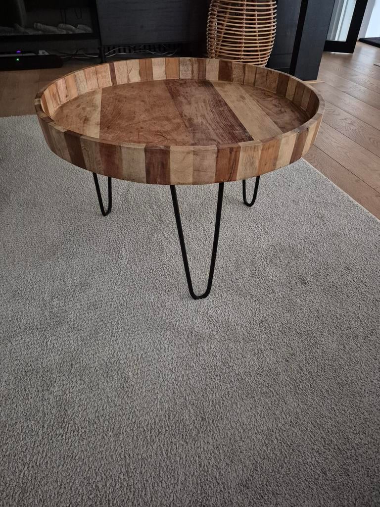 Houten ronde salon- of bijzettafel 60cm doorsnee, Huis en Inrichting, 50 tot 100 cm, Rond, Minder dan 50 cm, 50 tot 100 cm