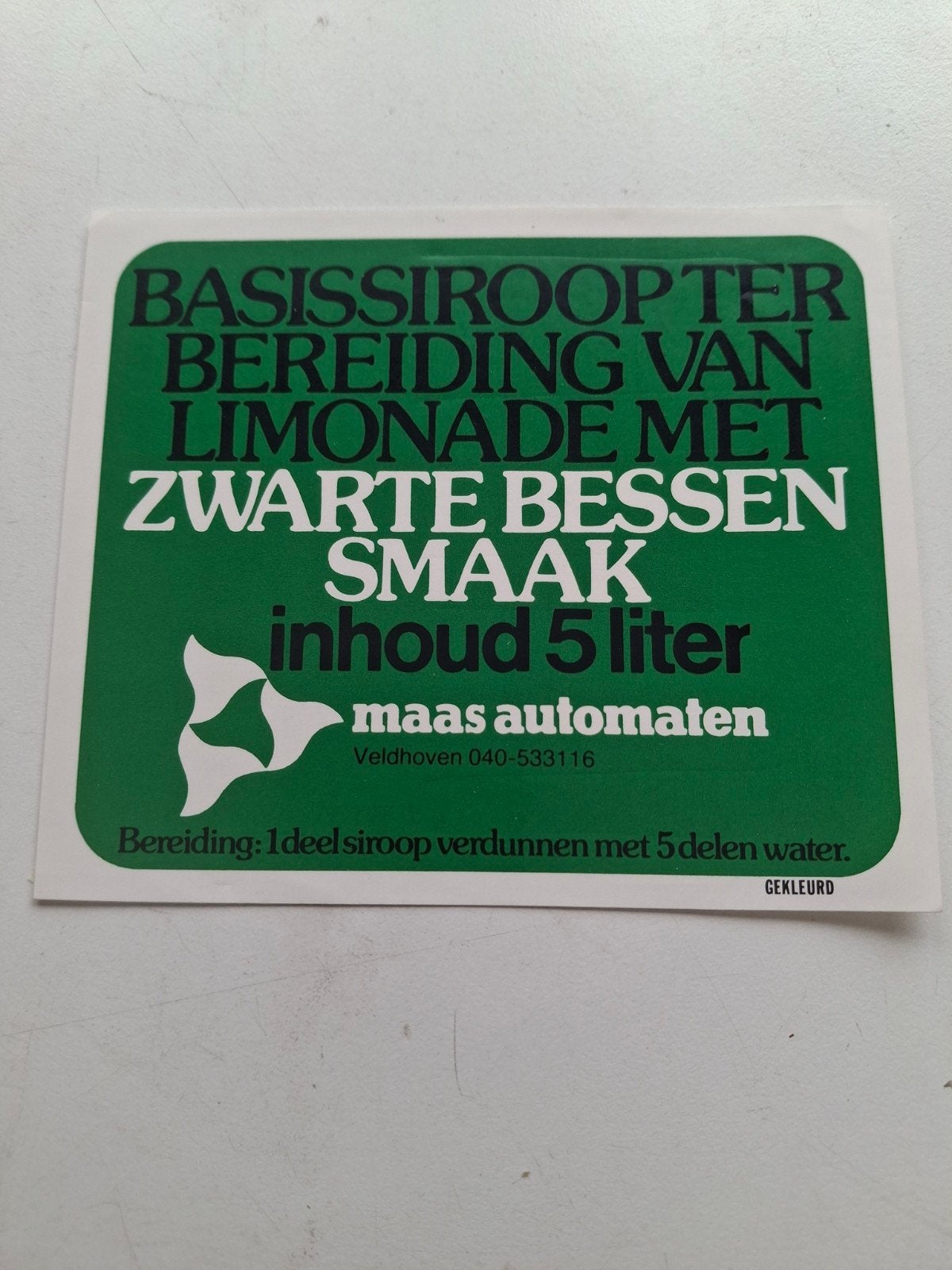etiket Limonade siroop Maas automaten., Verzamelen, Ophalen of Verzenden, Zo goed als nieuw, Overige typen