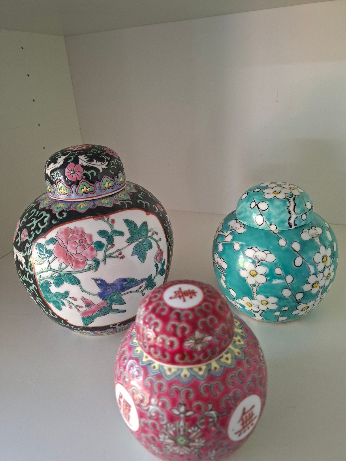 Set van 3 Chinese gemberpotten met deksel, Ophalen of Verzenden