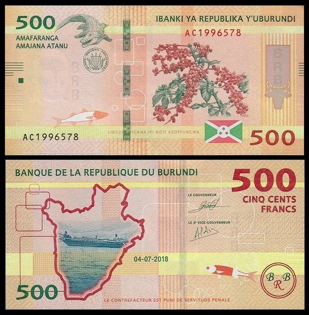 Burundi 2018/2021, 5 nieuwste biljetten (UNC)., Verzenden, Burundi, Setje