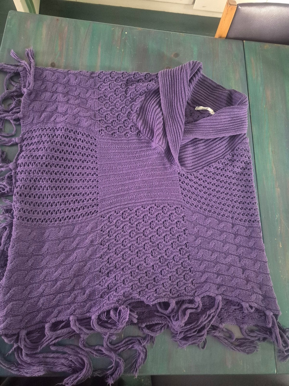 Paarse gebreide poncho met franjes Etam xl, Paars, Maat 46/48 (XL) of groter, Ophalen of Verzenden, Onbekend