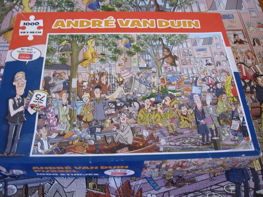 Puzzel Andre van Duin 75 jaar 1000 stukjes, Ophalen of Verzenden, 500 t/m 1500 stukjes, Gebruikt, Legpuzzel