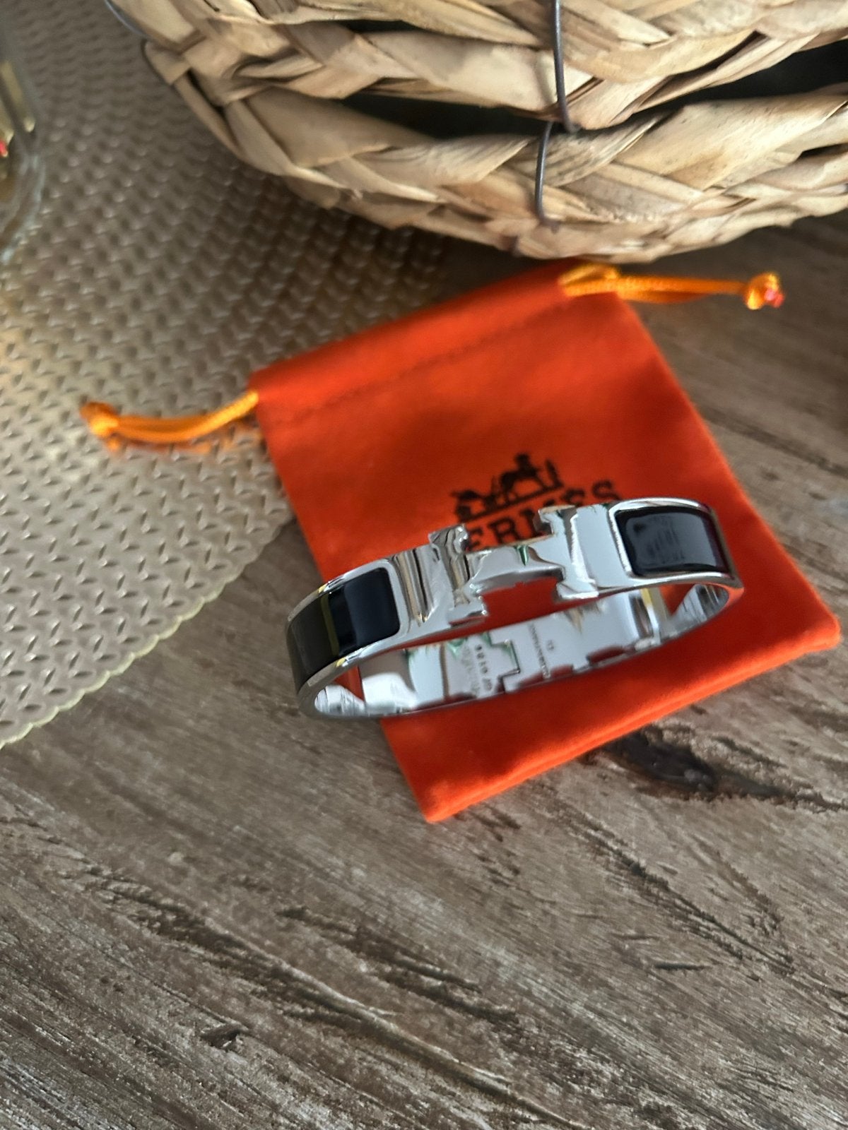 Hermès Clic H Armband Zilver met Zwart Emaille, Ophalen of Verzenden, Zo goed als nieuw, Zwart, Overige materialen