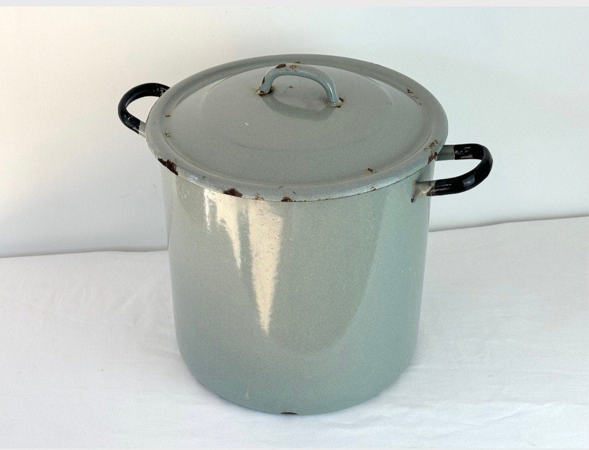 Vintage geëmailleerde pan met deksel, Ophalen of Verzenden