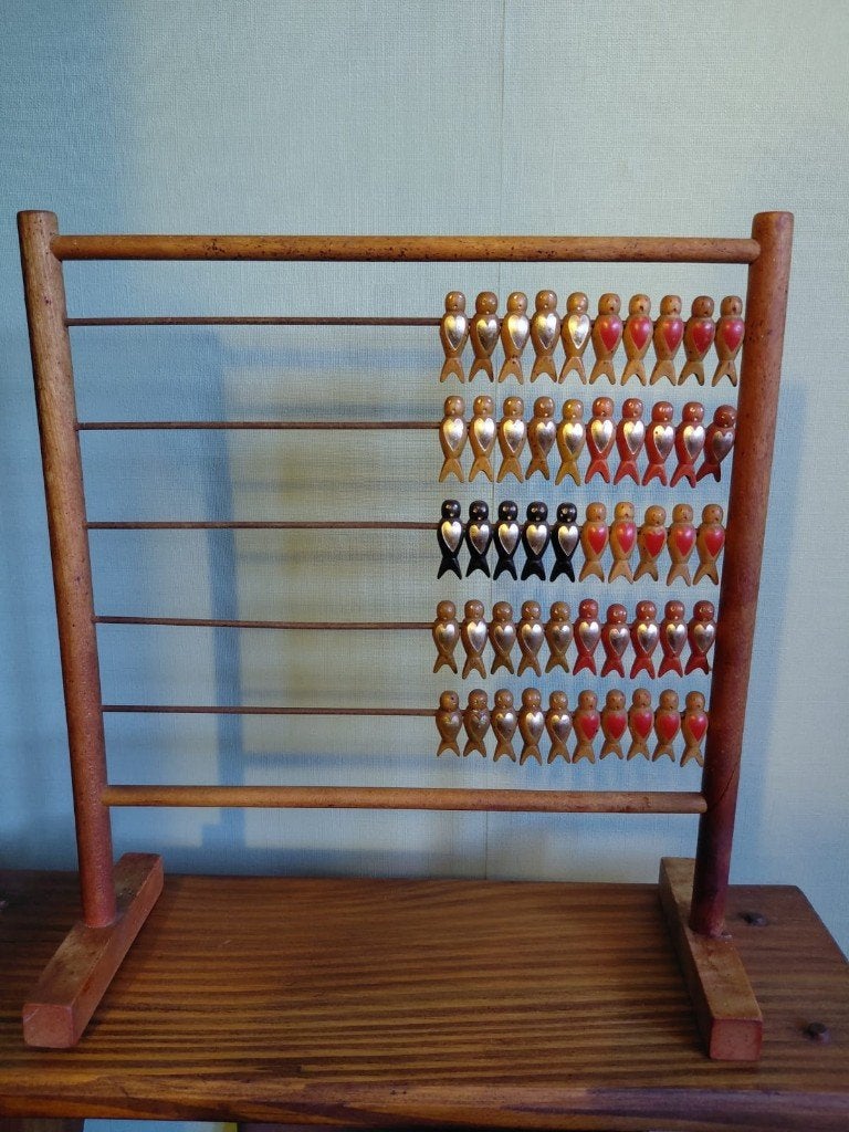 Antiek houten telraam – abacus 1930 - zwaluwen als telkralen, Antiek en Kunst, Antiek | Speelgoed, Ophalen of Verzenden