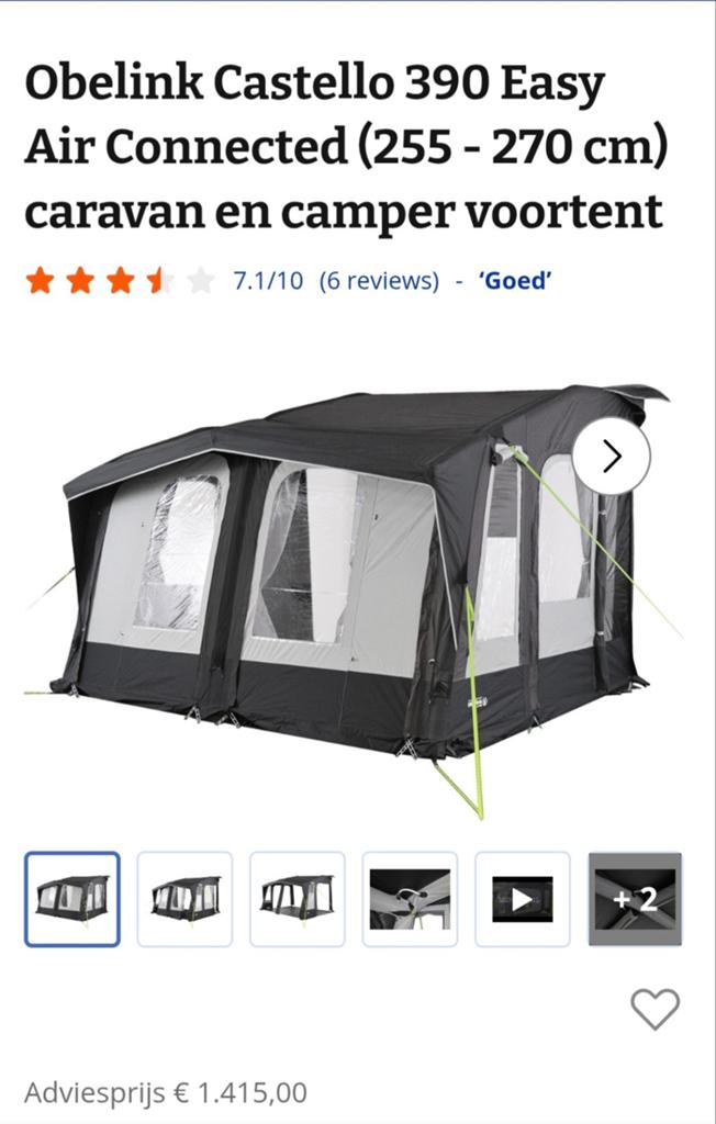 Obelink Castello 390 Easy Air Connected voortent met pomp, Caravans en Kamperen, Voortenten en Luifels, Ophalen, Zo goed als nieuw