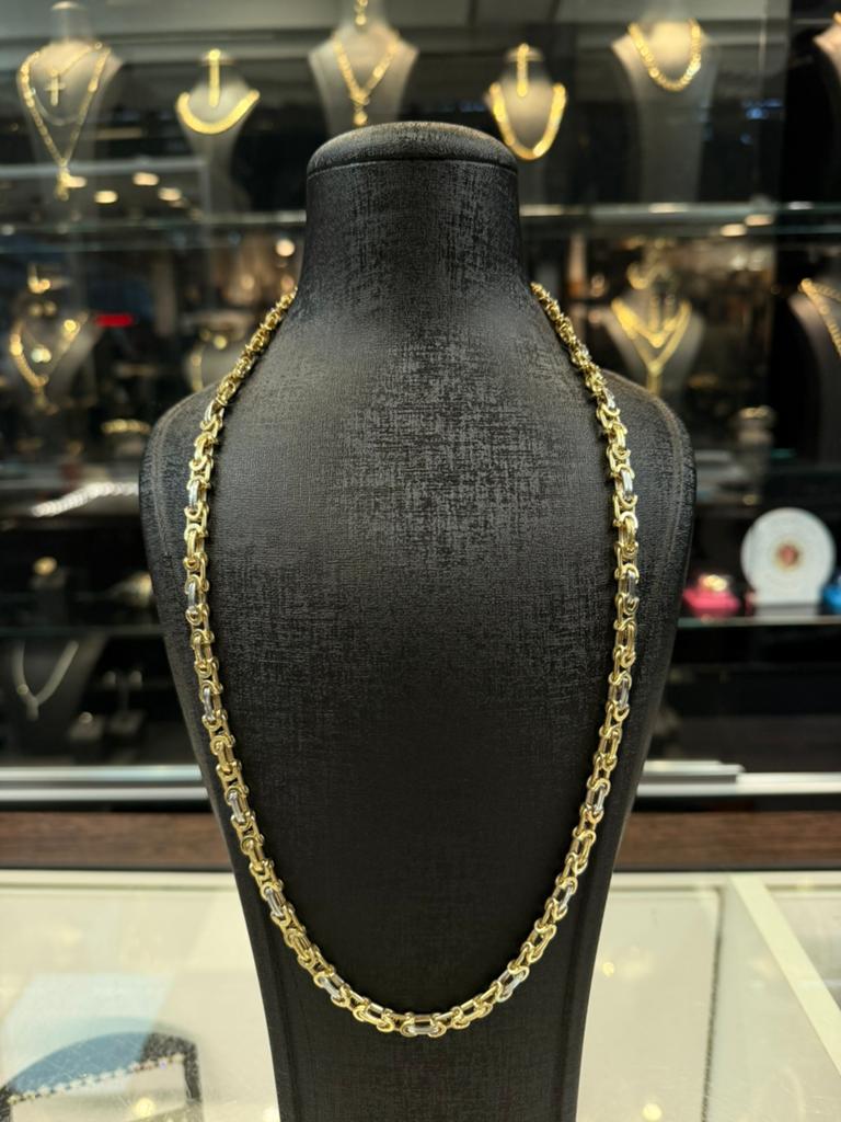 14k bicolor platte koningsketting, Sieraden, Tassen en Uiterlijk, Kettingen, Ophalen of Verzenden, Nieuw, Goud