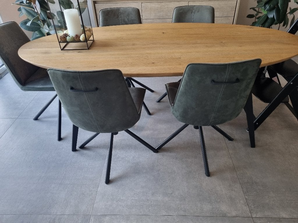 Ovale eettafel massief eiken, Huis en Inrichting, Ophalen, 100 tot 150 cm, Eikenhout, 200 cm of meer