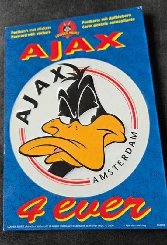 Kaart met sticker - Daffie Duck - Ajax 4-ever, Verzenden, 1980 tot heden, Ongelopen, Kinderen