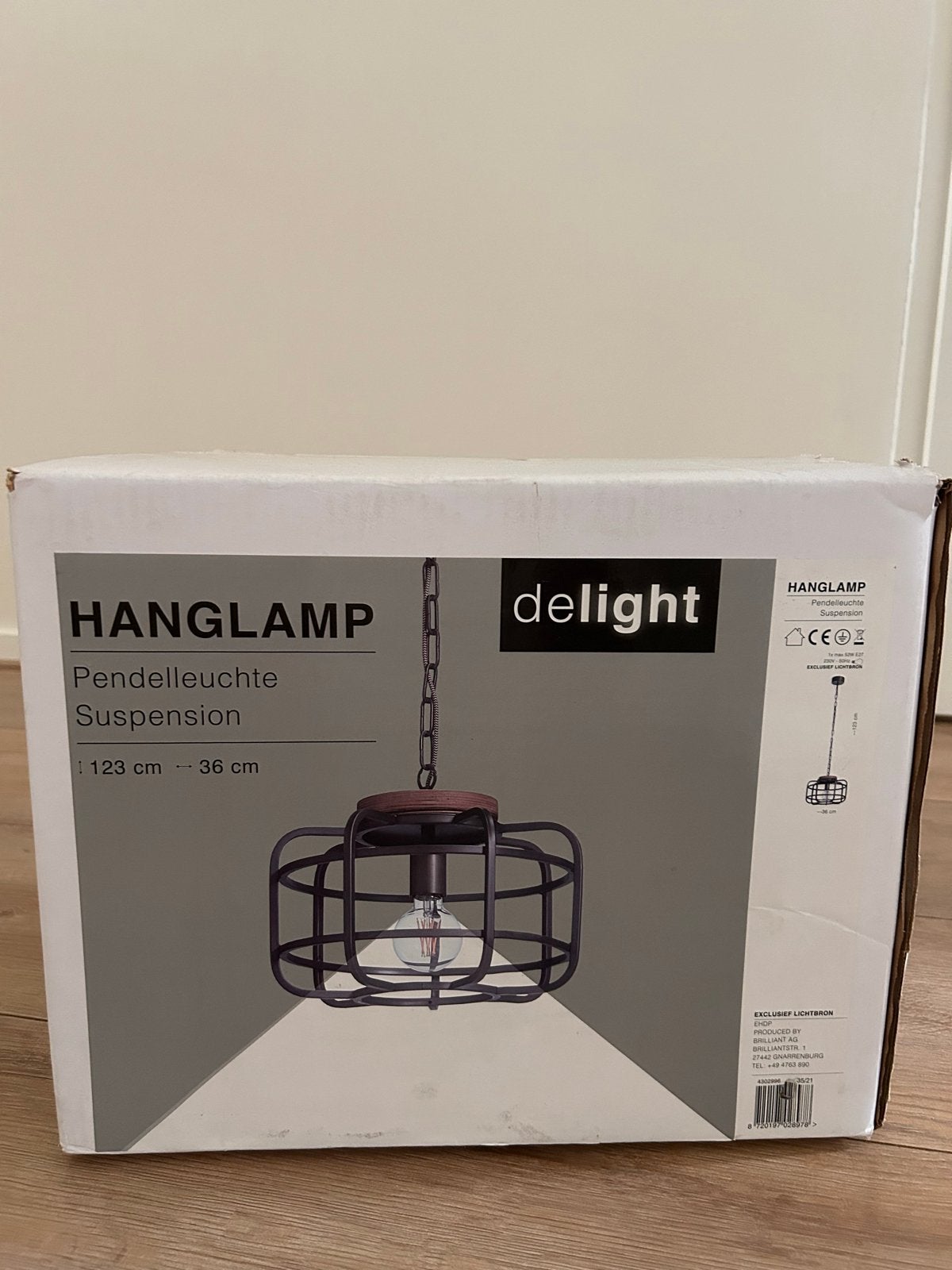 Hanglamp 'delight' met metalen kooi en houten accent, Ophalen of Verzenden, Nieuw, Metaal, E27 (groot)