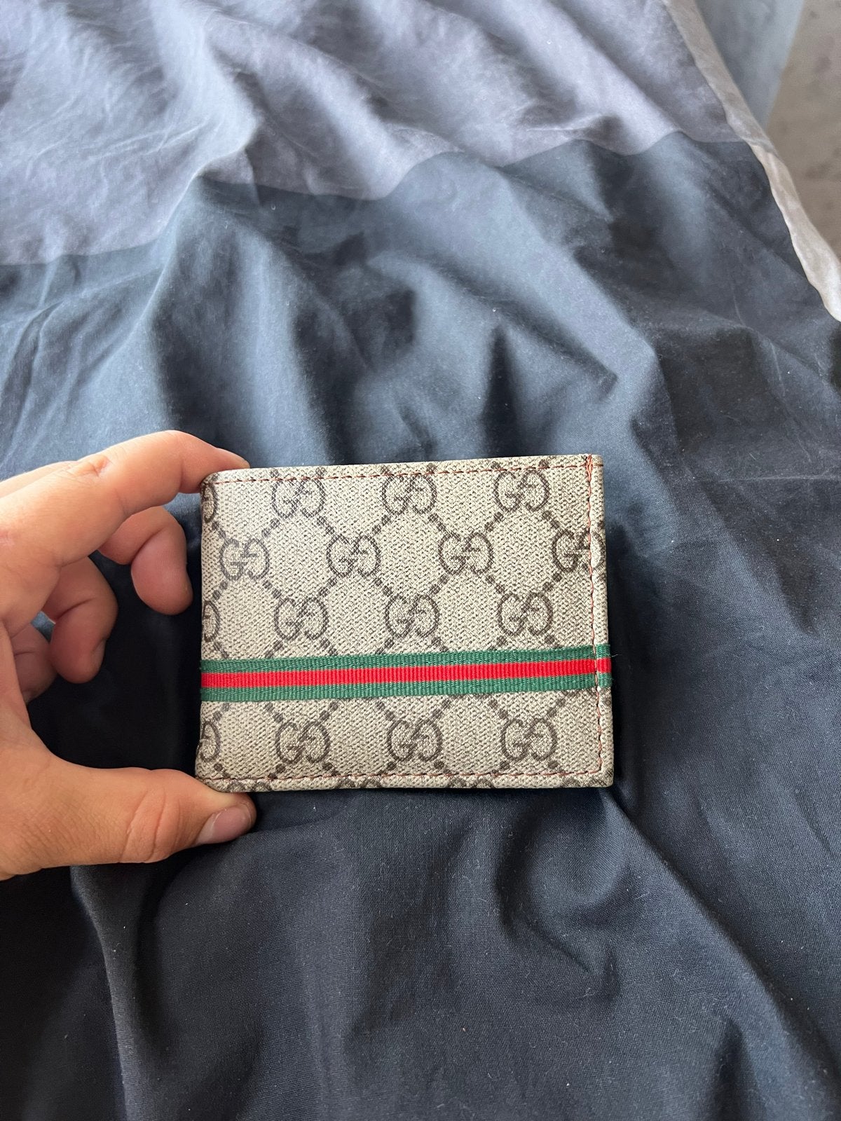 Gucci portemonnee met GG-monogram en streep, Ophalen, Gebruikt, Bruin, Overige merken