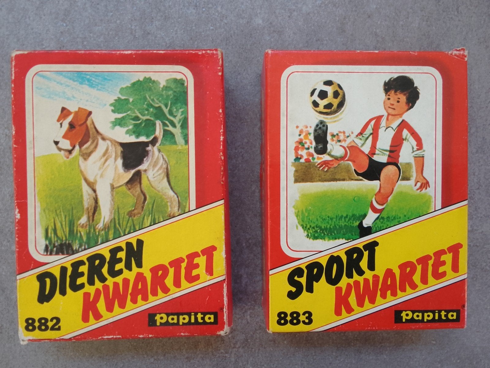 2 Oude kwartetspellen, Papita, Sport en Dieren, compleet, Ophalen of Verzenden, Gebruikt, Kwartet(ten)
