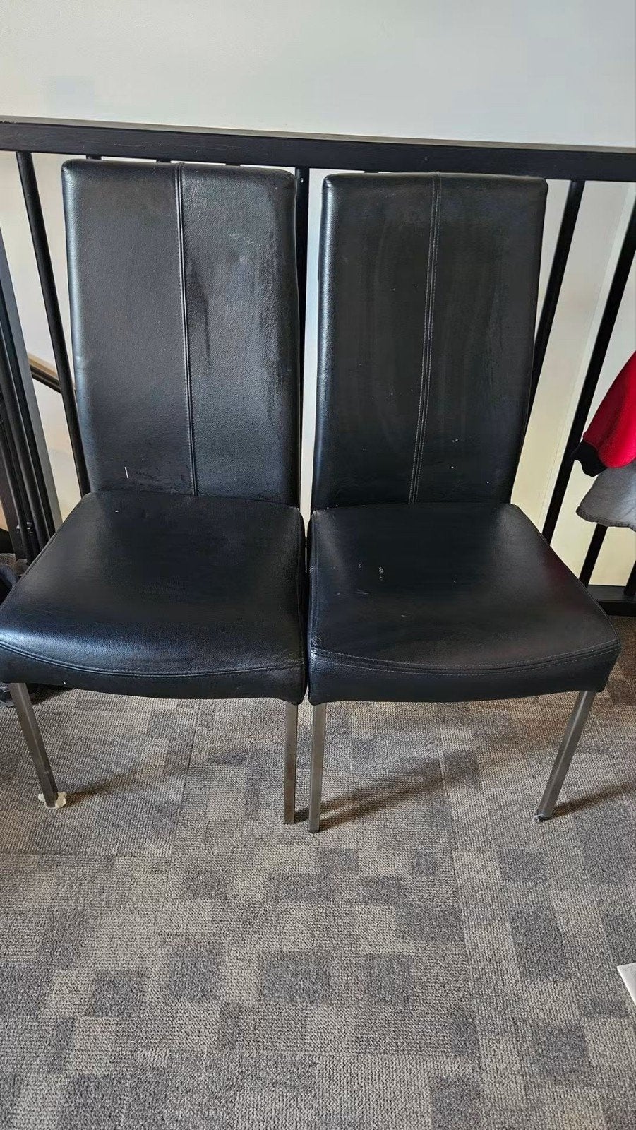 4 leren stoelen - Zwart, Gebruikt maar nog goed, Ophalen, Gebruikt, Zwart, Leer