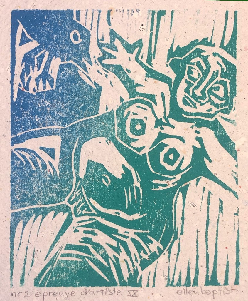 Ellen Baptist (1945–2019) Kleurenhoutsnede met irisdruk 'Naa, Antiek en Kunst, Ophalen of Verzenden