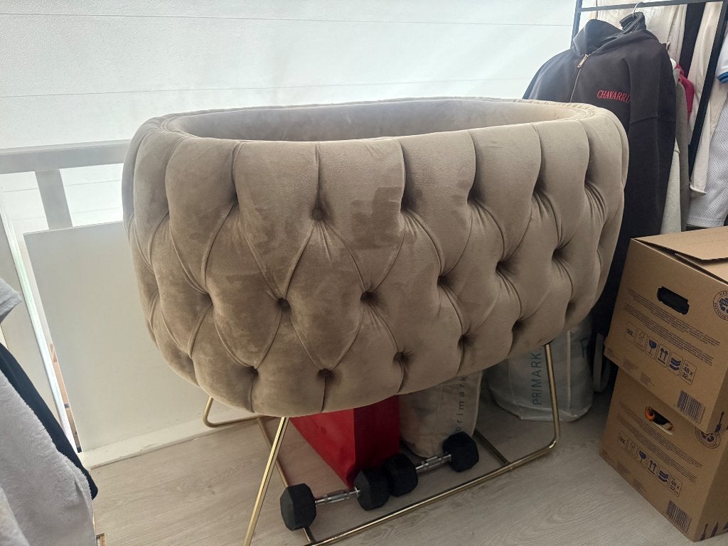 Velvet beige taupe wieg, Ophalen, Zo goed als nieuw, 140 tot 160 cm, Minder dan 70 cm