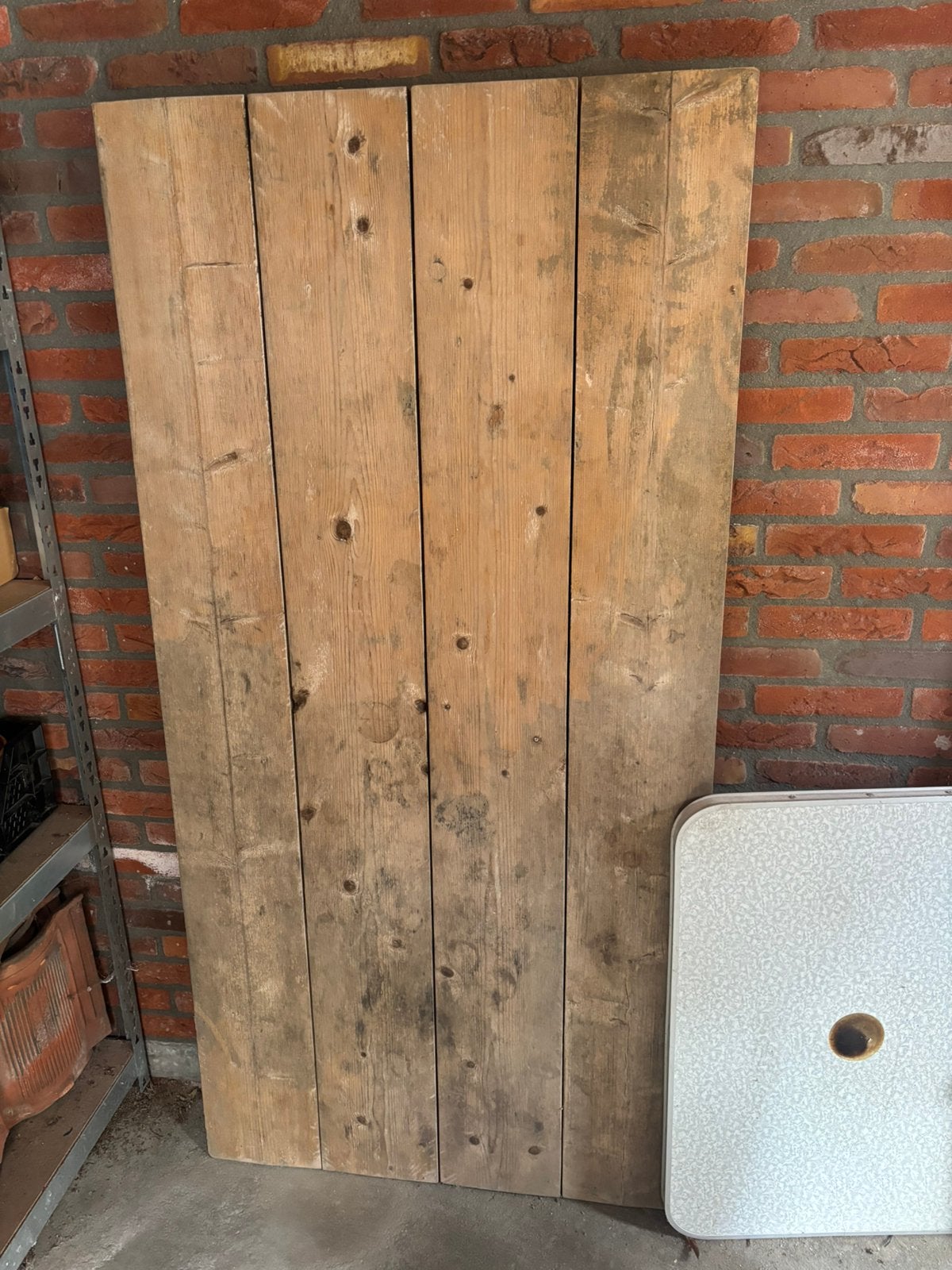 Steigerhouten tafelblad met IKEA schragen, Ophalen, Zo goed als nieuw, Rechthoekig, 50 tot 100 cm