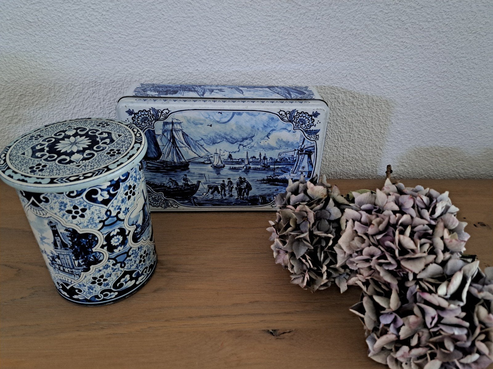 Koekjesblik koektrommel bewaarblik 'Delftsblauwe' afbeelding, Ophalen of Verzenden, Gebruikt, Koek(jes)