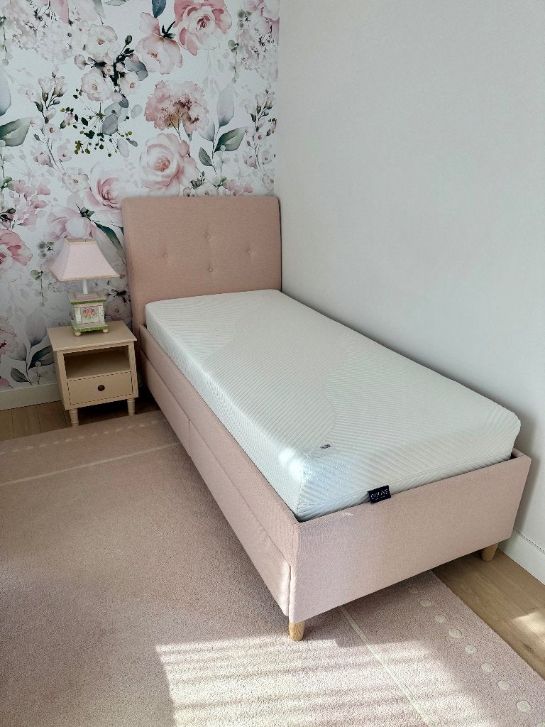 IKEA IDANÄS upholstered storage bed in pink + DOUXE mattress, 85 tot 100 cm, Zo goed als nieuw, 180 cm of meer, Ophalen