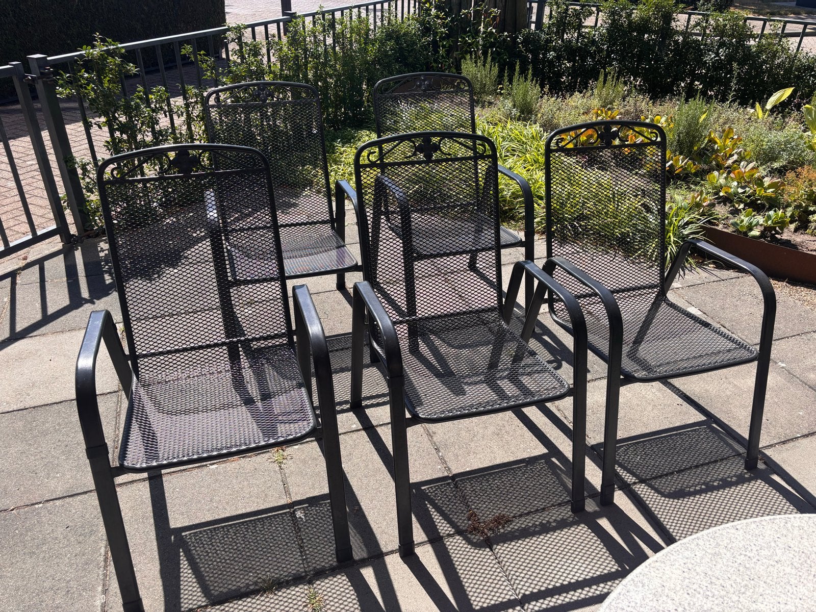 5 stapelbare tuinstoelen, Ophalen, Gebruikt, Metaal, Stapelbaar