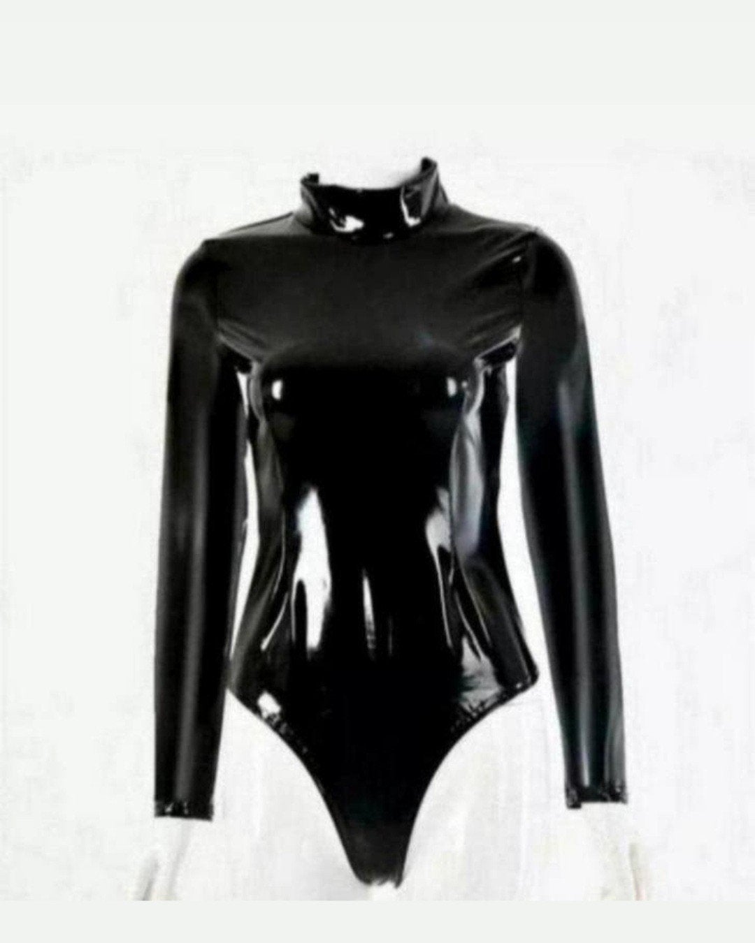 Mooie laklook body met rits en hoge hals, tm 3XL, Verzenden, Zwart, Body of Korset