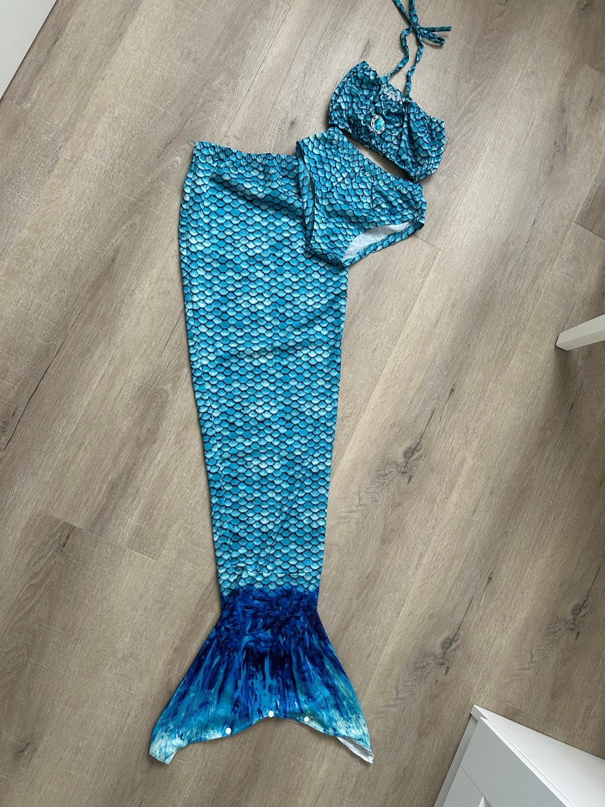 Zeemeerminstaart met bikini - Blauw 9/10 jaar, Ophalen of Verzenden, Gebruikt, Meisje, Overig