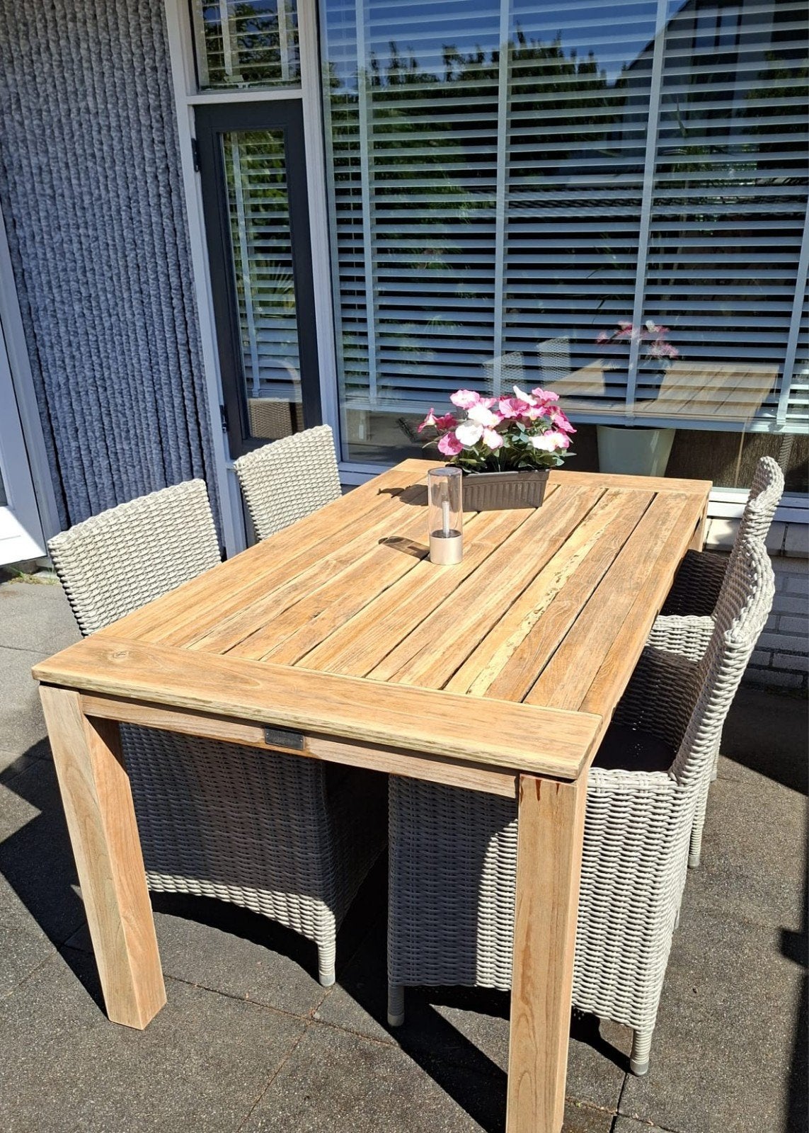 teakhouten eettafel met 4 stoelen, Tuin en Terras, Ophalen, 4 zitplaatsen, Teakhout, Zo goed als nieuw