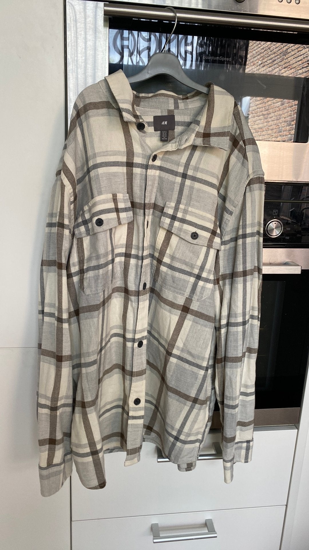 H&M overhemd/ blouse geruit flanel xl, Ophalen of Verzenden, Zo goed als nieuw, Beige, Halswijdte 43/44 (XL)