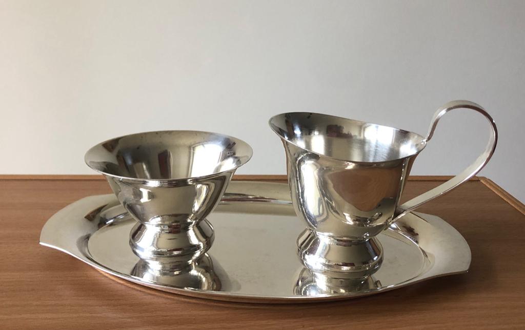 Zwaar verzilverd SOLA100 roomstel, mooi strak vormgegeven., Antiek en Kunst, Curiosa en Brocante, Verzenden