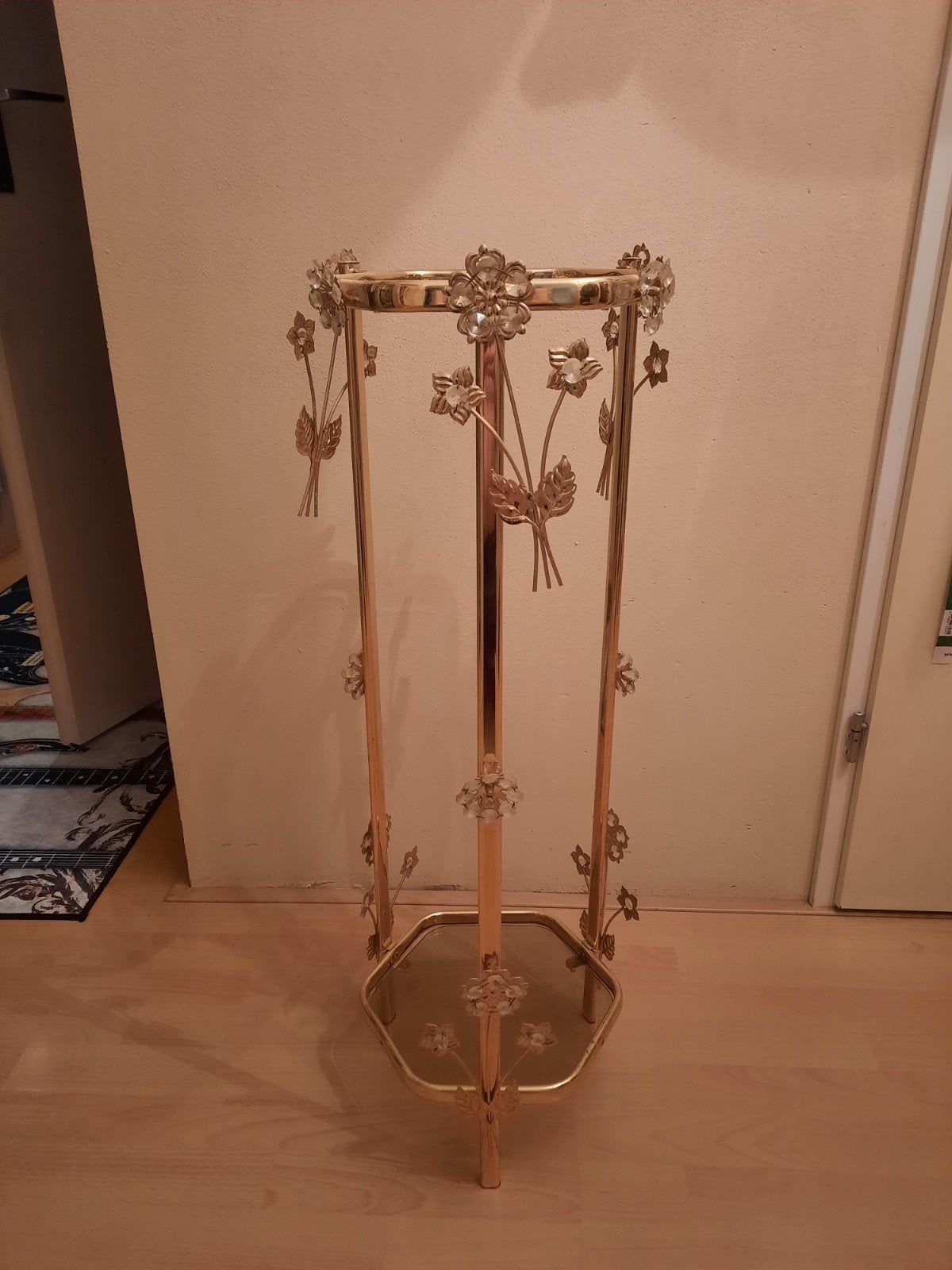 Vintage gouden plantenstandaard met glazen bladen, Ophalen