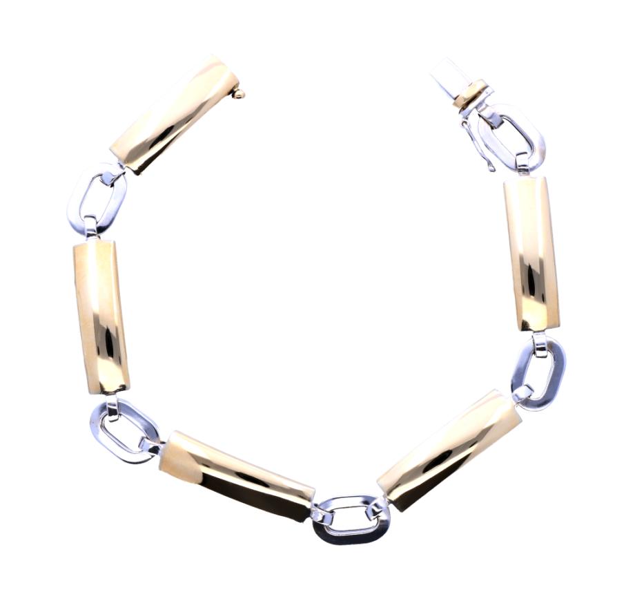 Prachtige Bicolor Gouden Armband Fantasieschakel 14 KRT, Sieraden, Tassen en Uiterlijk, Armbanden, Ophalen of Verzenden, Zo goed als nieuw