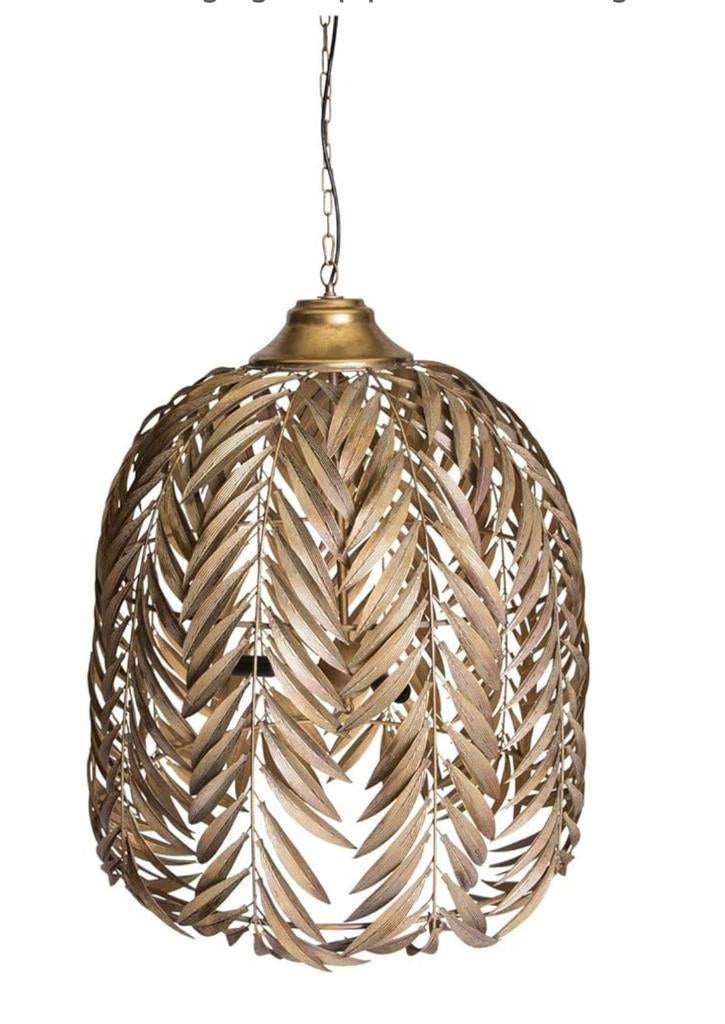 PTMD Mea Ronde Hanglamp Palm Bladeren - Metaal - Goud -90X70, Huis en Inrichting, Lampen | Hanglampen, Ophalen of Verzenden, Nieuw
