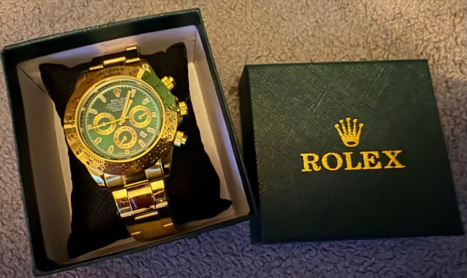 Gouden Rolex Daytona met Groene Wijzerplaat, Ophalen of Verzenden, Zo goed als nieuw