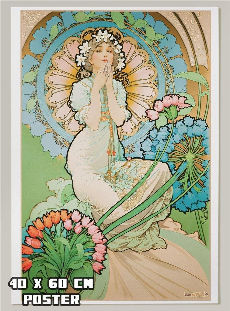 40x60cm Unieke Alphonse Mucha World Art Nouveau Affiche, Antiek en Kunst, Verzenden