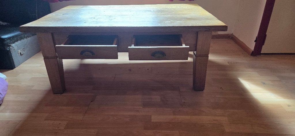 Massief houten landelijke salontafel – rustieke boerenstijl, Huis en Inrichting, Tafels | Salontafels, Ophalen, Gebruikt, 50 tot 100 cm