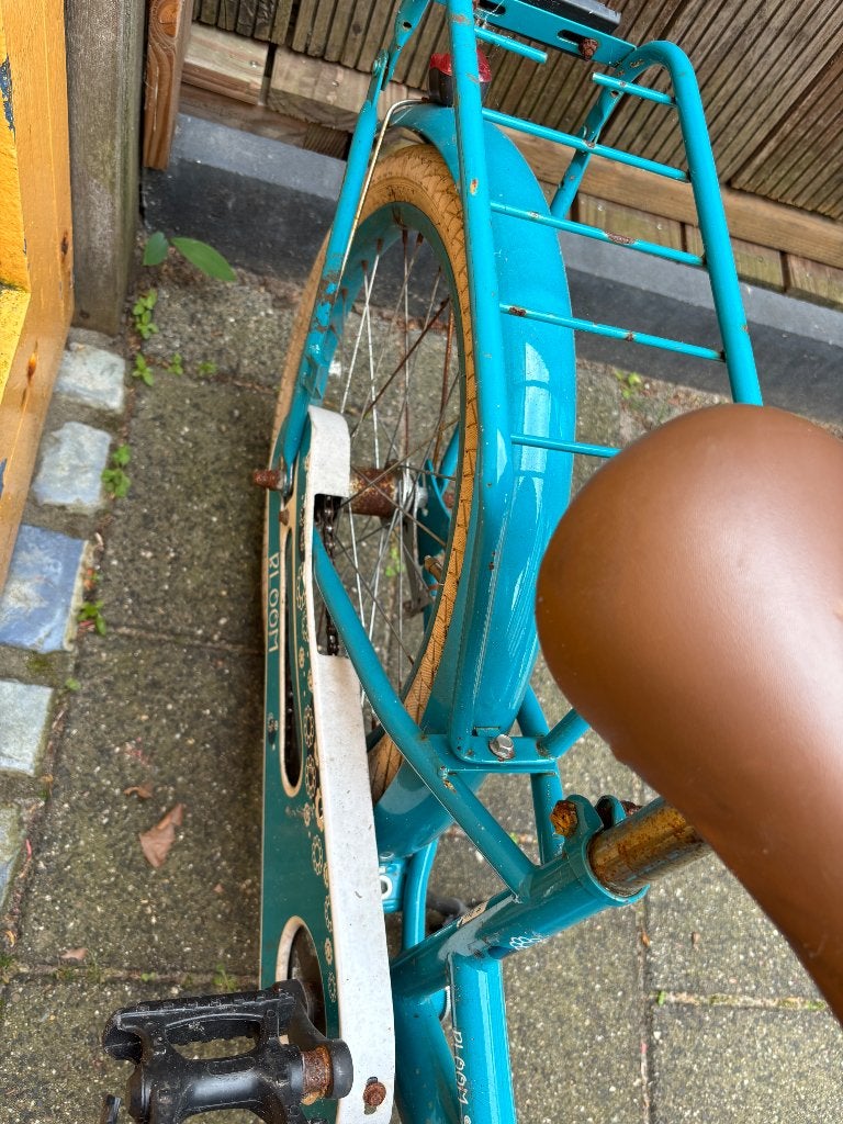 Meisjesfiets blauw met mandje, Ophalen, Terugtraprem, Gebruikt, Handrem