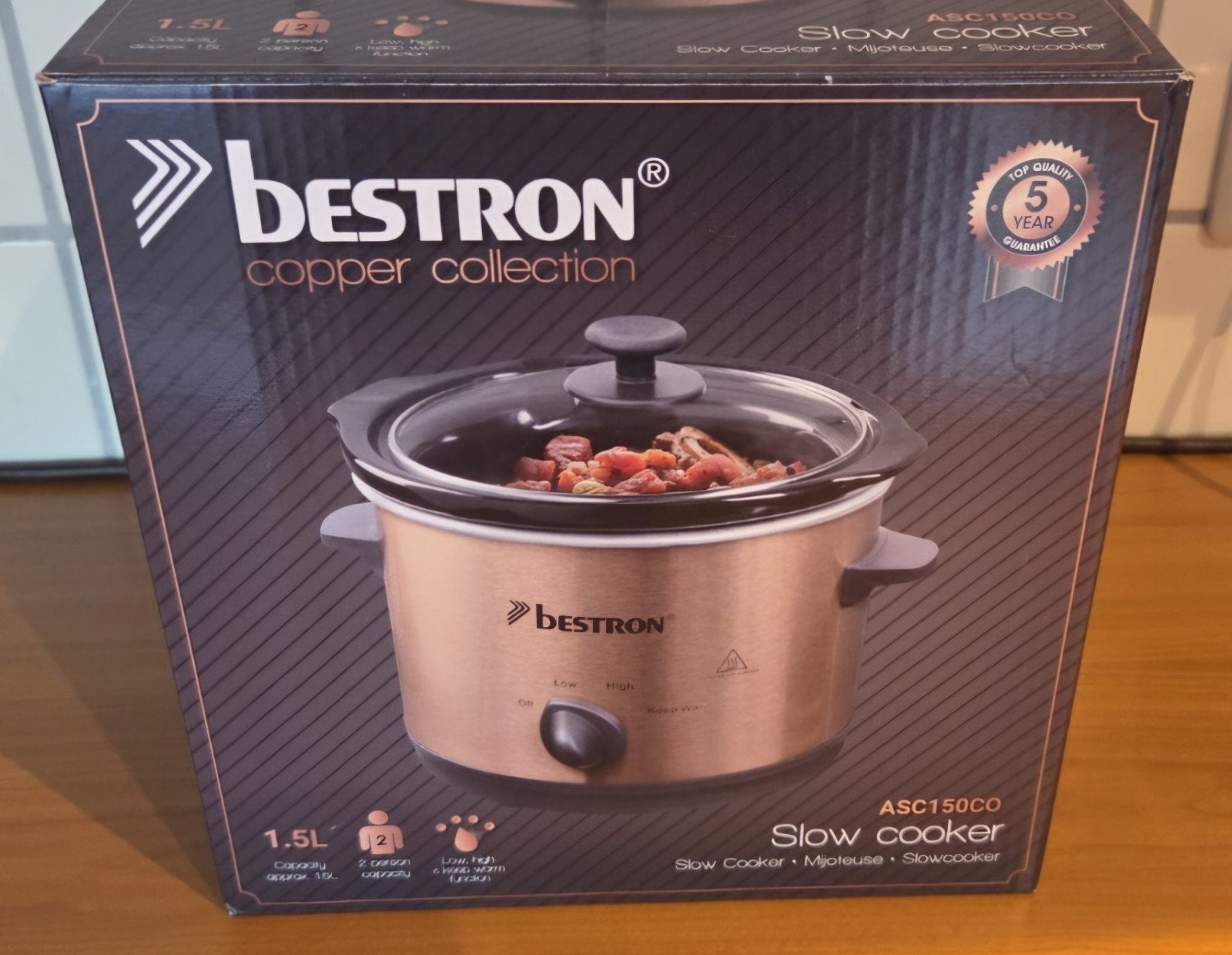 Bestron Slowcooker ASC150CO Copper Collection 1.5L, Ophalen of Verzenden, Nieuw