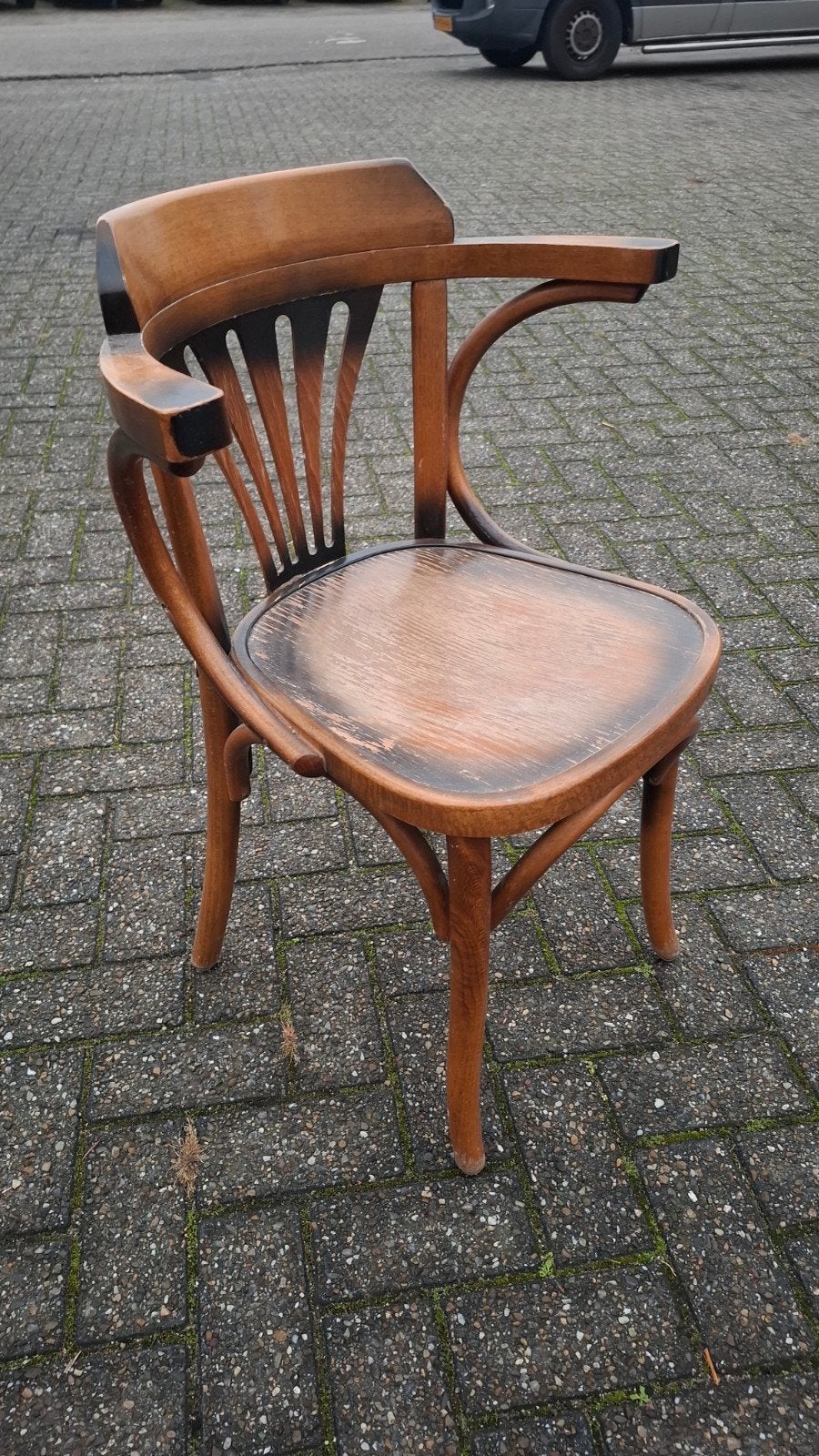 8 cafe thonet bistro met waaier+arm vintage bruin antiek, Gebruikt, Bruin, Ophalen of Verzenden, Vijf, Zes of meer stoelen