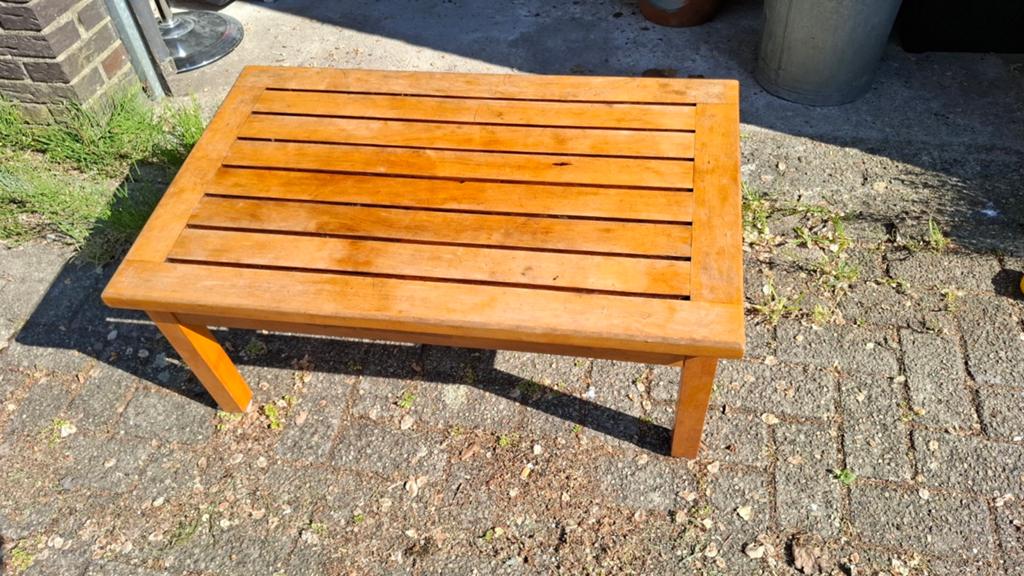 Robuuste houten salontafel - 25 jaar oud, Huis en Inrichting, Tafels | Salontafels, Gebruikt, 50 tot 100 cm, Vierkant, Minder dan 50 cm