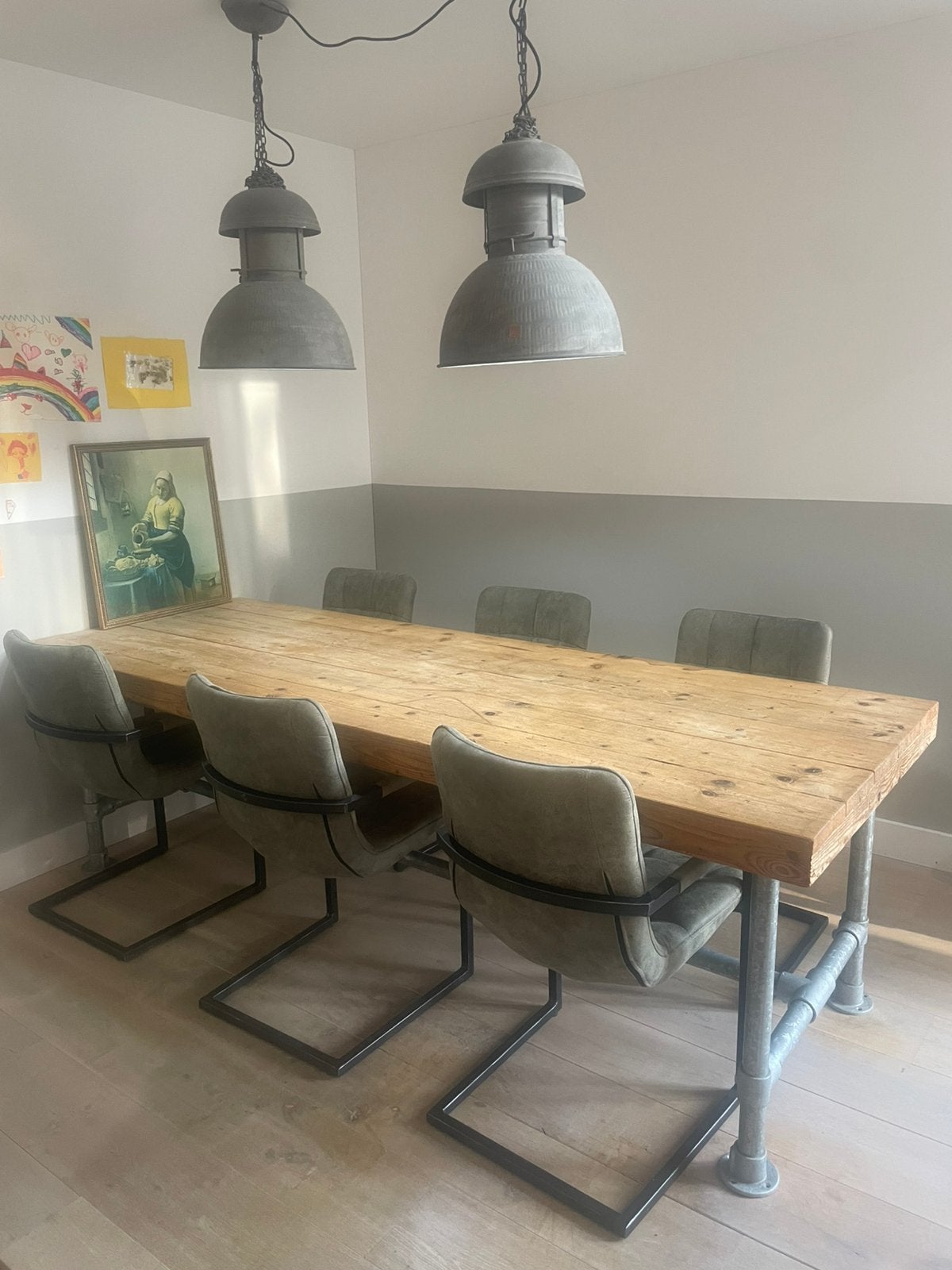 Eettafel 250cm, 6 stoelen goossens en 2 hanglampen, Huis en Inrichting, Tafels | Eettafels, Ophalen, 200 cm of meer, 50 tot 100 cm