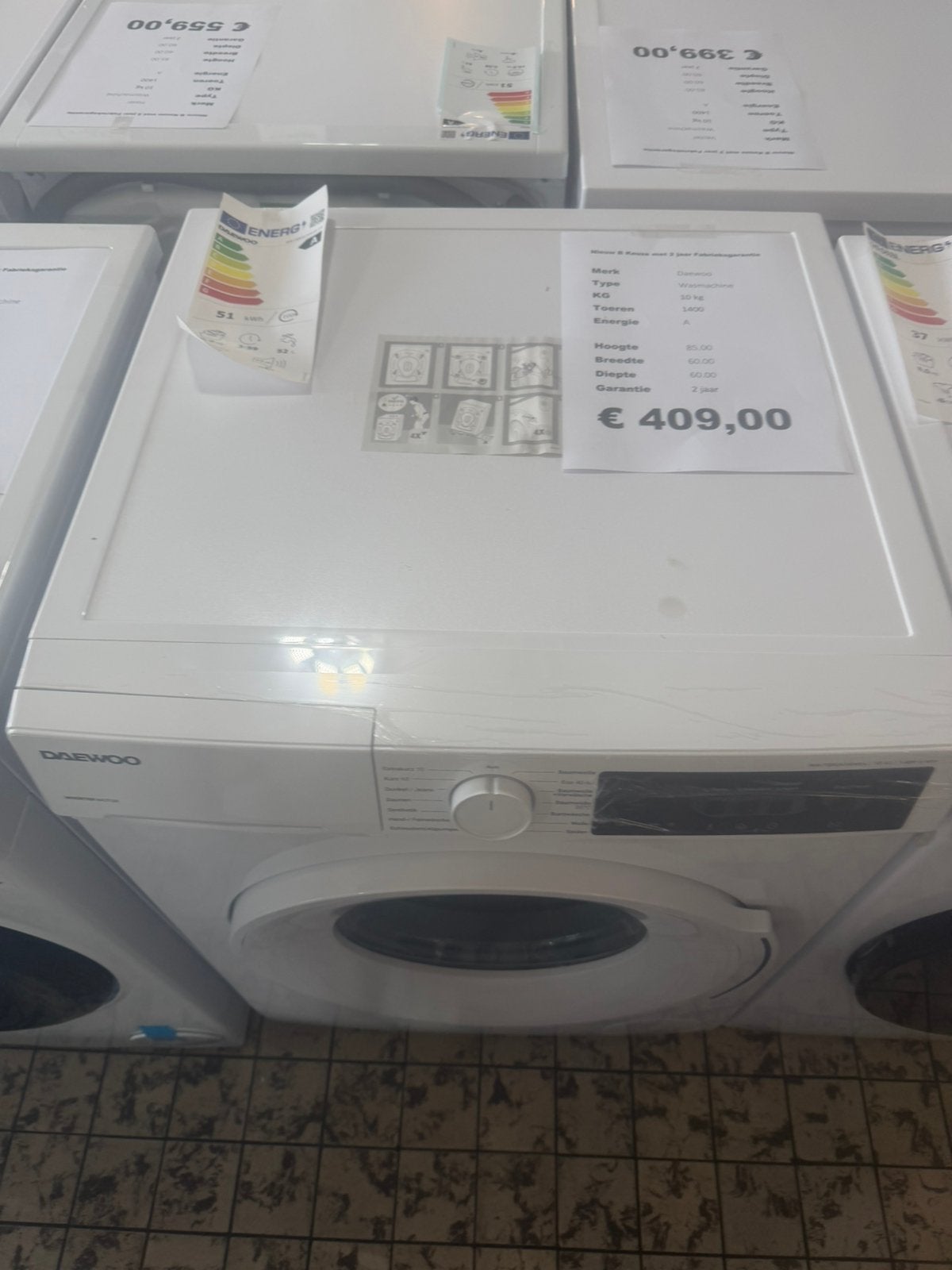 Daewoo wasmachine nieuw 10 kg 1400 toeren, Witgoed en Apparatuur, Ophalen, 1200 tot 1600 toeren, Daewoo, Daewoo