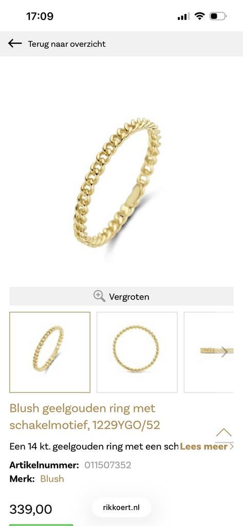 Blush Geelgouden Ring met Schakelmotief - Maat 56, Ophalen of Verzenden, Zo goed als nieuw, Goud, Dame