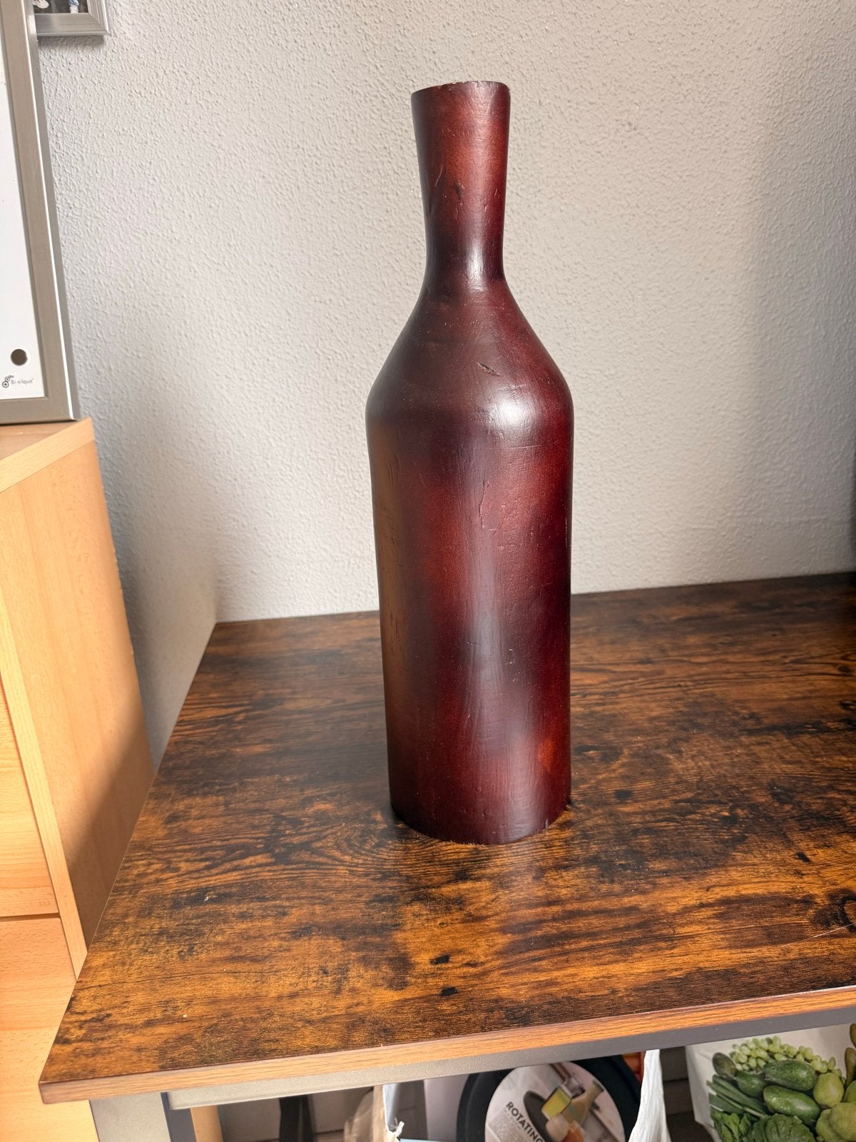 Decoratieve Houten Fles Vaas - Donkerbruin, Ophalen of Verzenden