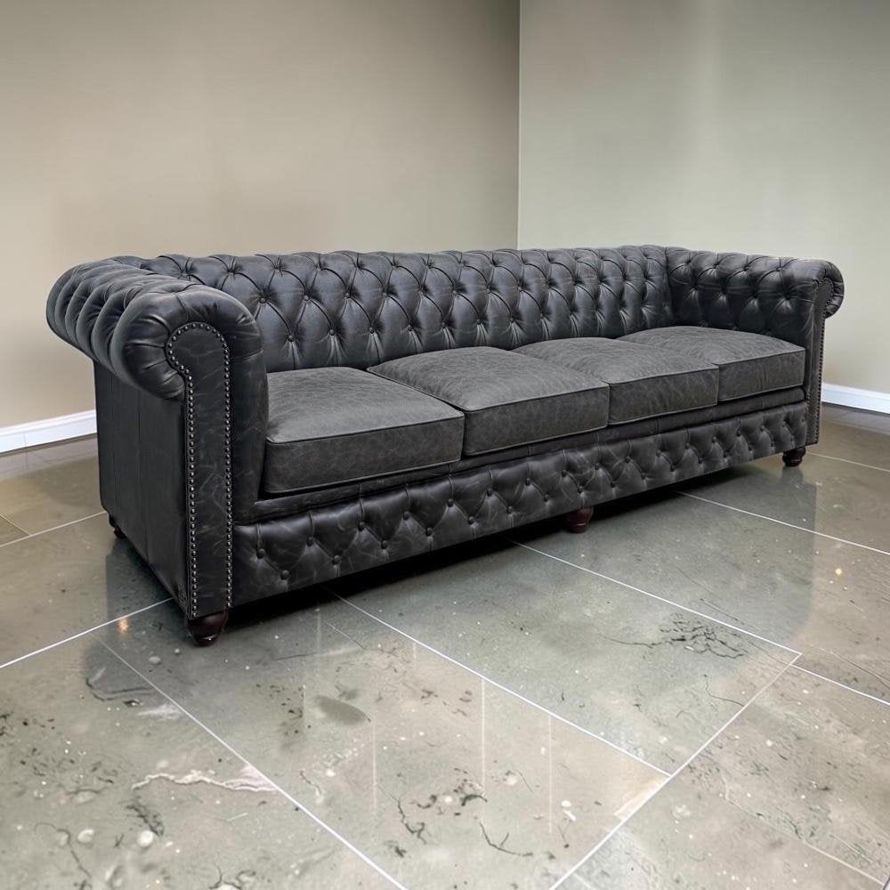 Vintage Chesterfield zwart/grijs - 2,60 breed, Ophalen, 250 tot 300 cm, Chesterfield, Zo goed als nieuw