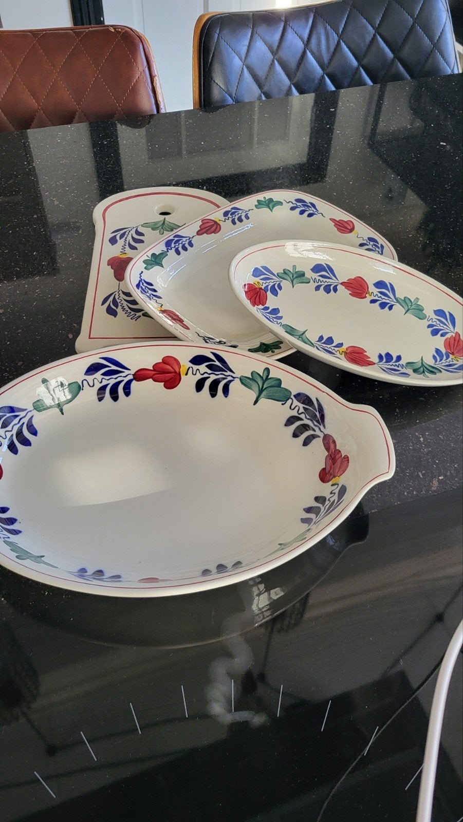 Boerenbont schalen en snijplankje, Ophalen, Keramiek, Landelijk/Boerenbont, Schaal of Schalen