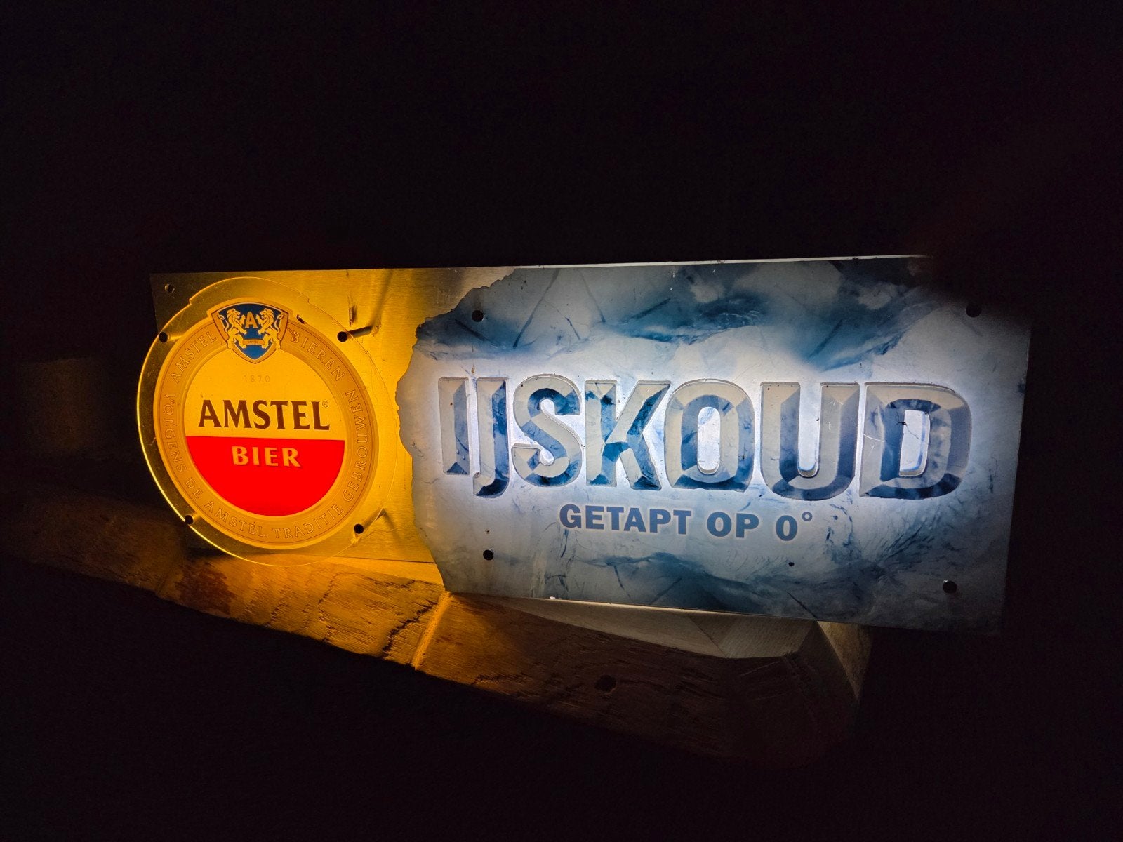 Amstel Bier IJskoud Reclamebord - Lichtbak, Ophalen, Gebruikt, Reclamebord, Plaat of Schild, Amstel
