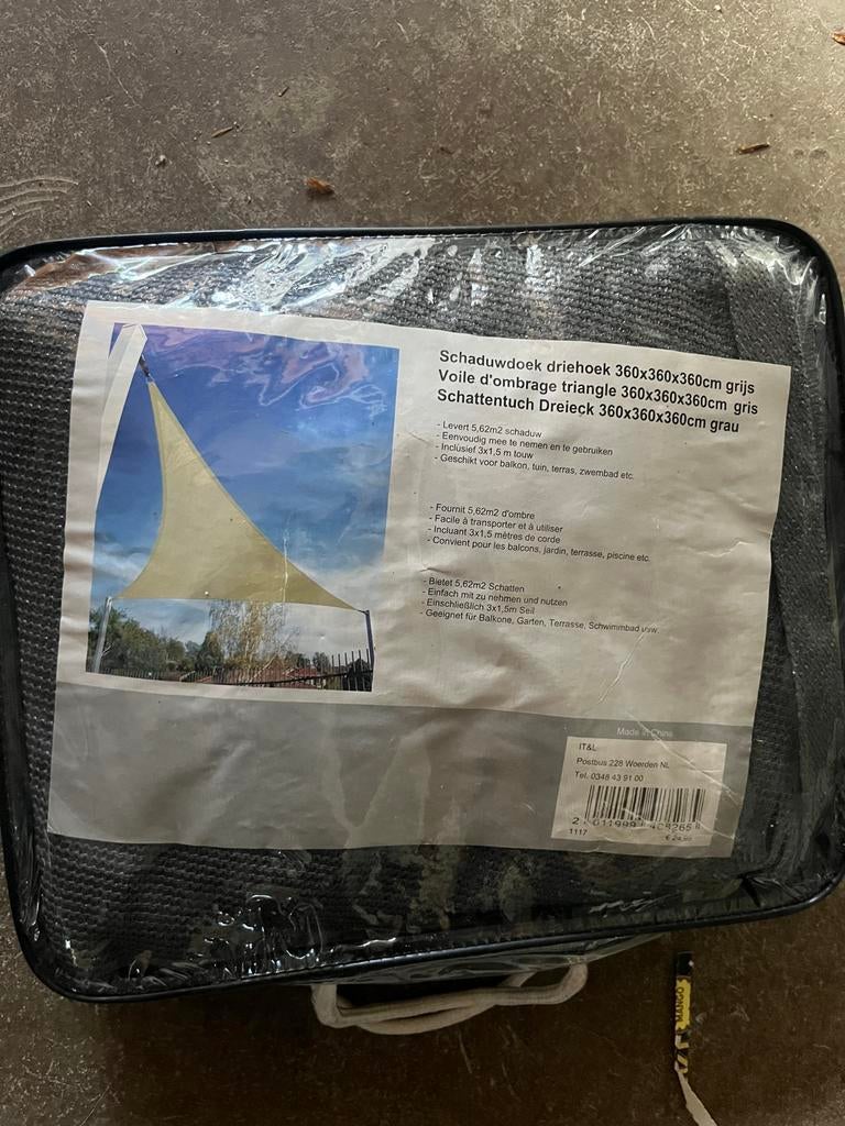 Nieuw Schaduwdoek Driehoek 360x360x360 cm Grijs, Ophalen of Verzenden, Zo goed als nieuw