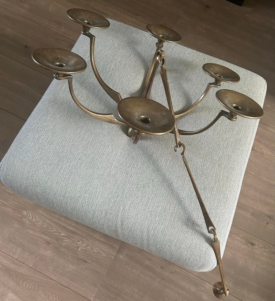 Grote zware bronzen brutalist kroonluchter MICHAEL HARJES, Verzenden, Zo goed als nieuw, Metaal