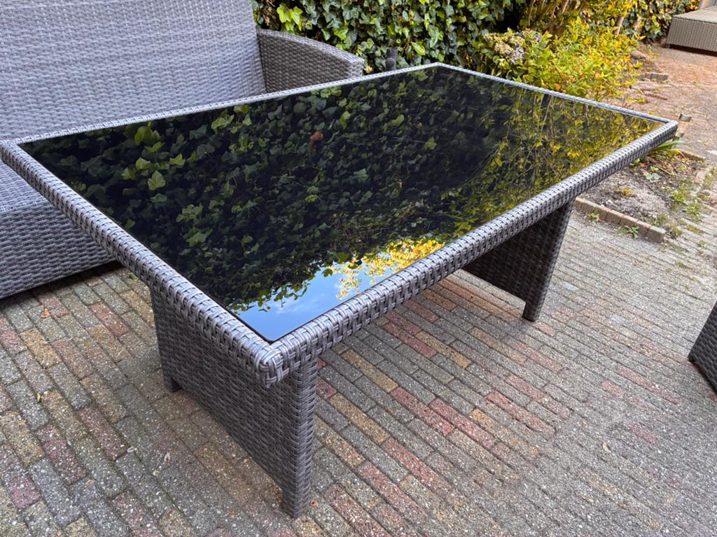 Tuintafel met glasplaat, Ophalen, Gebruikt, Rechthoekig, Wicker