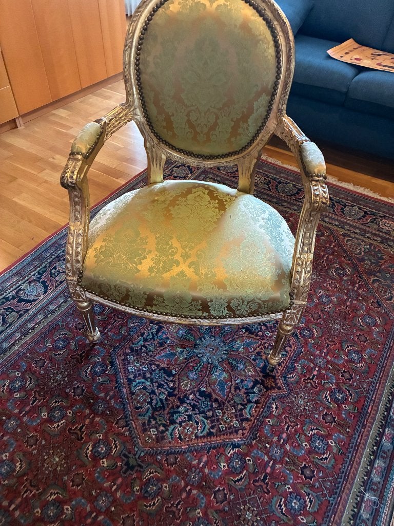 Stoel goud met groen, Ophalen, Gebruikt, Stof, 50 tot 75 cm