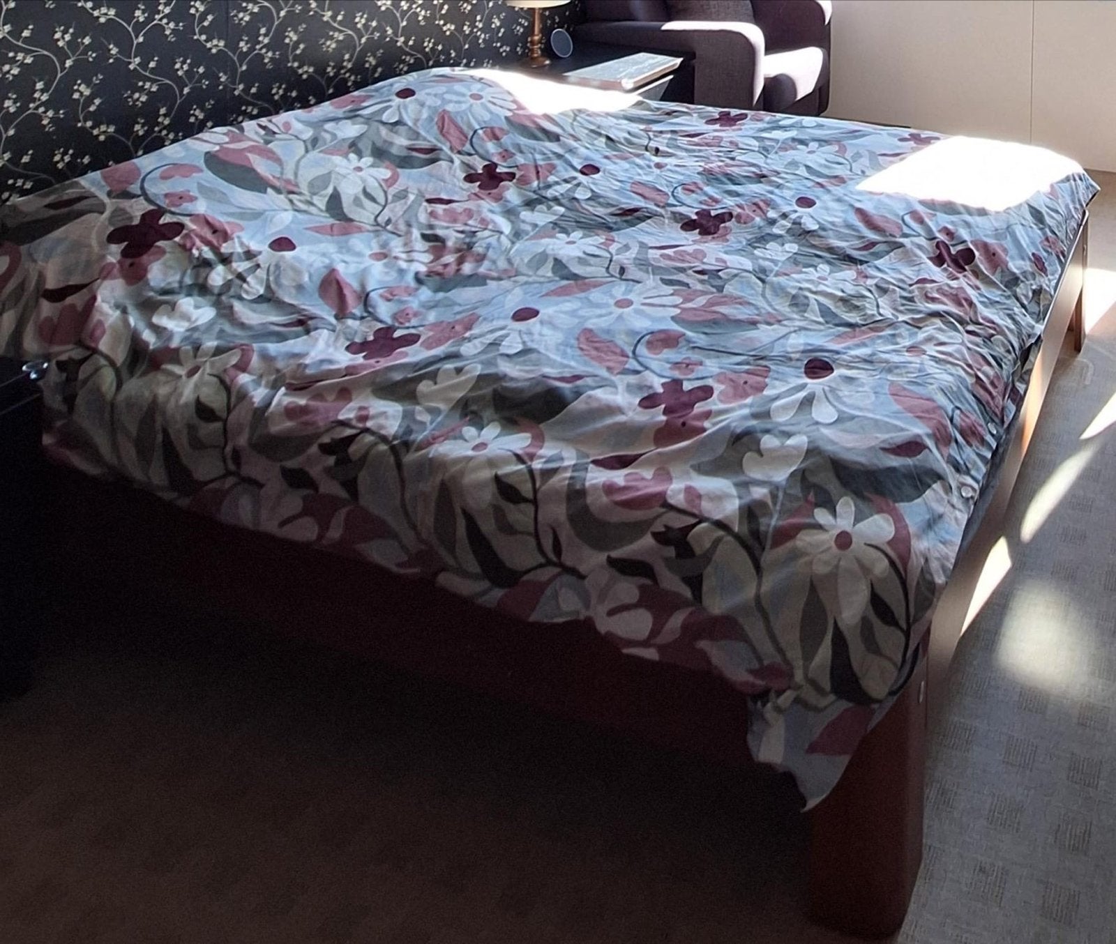 AUPING Tweepersoonsbed met houten frame en lattenbodem, Gebruikt, Bruin, Tweepersoons, 200 cm